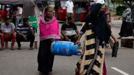 Women participate in a protest outside a police station in Colombo demanding that cooking gas be made available. Pic: AP