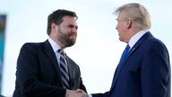 JD Vance and Donald Trump at a rally in Delaware last month. Pic: AP