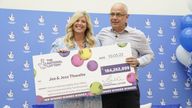 Joe Thwaite, 49, and Jess Thwaite, 46, from Gloucestershire celebrate after winning the record-breaking EuroMillions jackpot of £184M from the draw on Tuesday 10 May, 2022, at the Ellenborough Park Hotel, in Cheltenham, Gloucestershire. Picture date: Thursday May 19, 2022.
