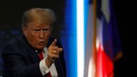 Former President Donald Trump points toward the crowd during the National Rifle Association Annual Meeting at the George R. Brown Convention Center, Friday, May 27, 2022, in Houston. Pic: AP