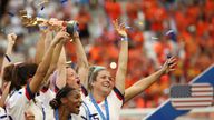 United States players celebrate beating Netherlands to win the Women&#39;s World Cup in 2019