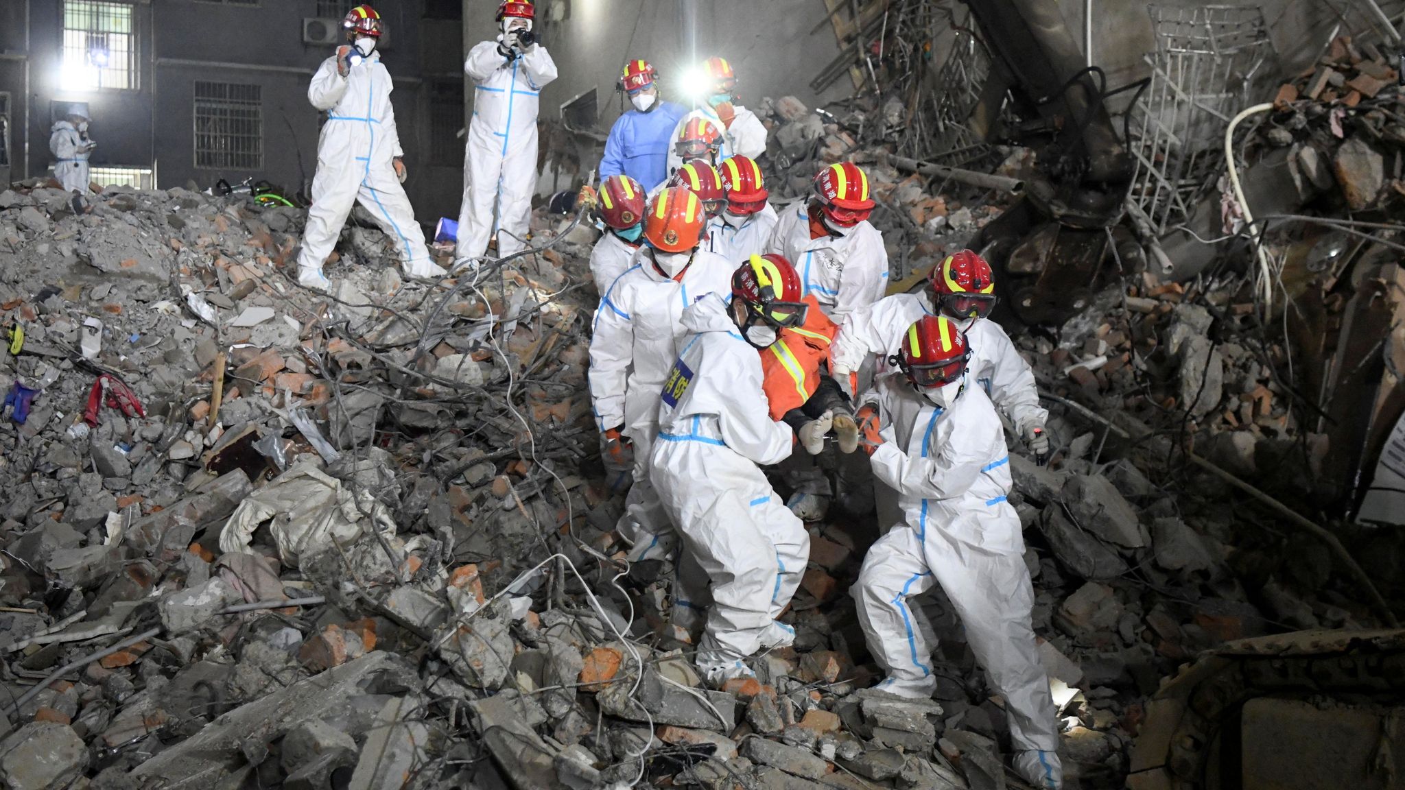 Apartment block collapse in China kills 53 people | World News | Sky News