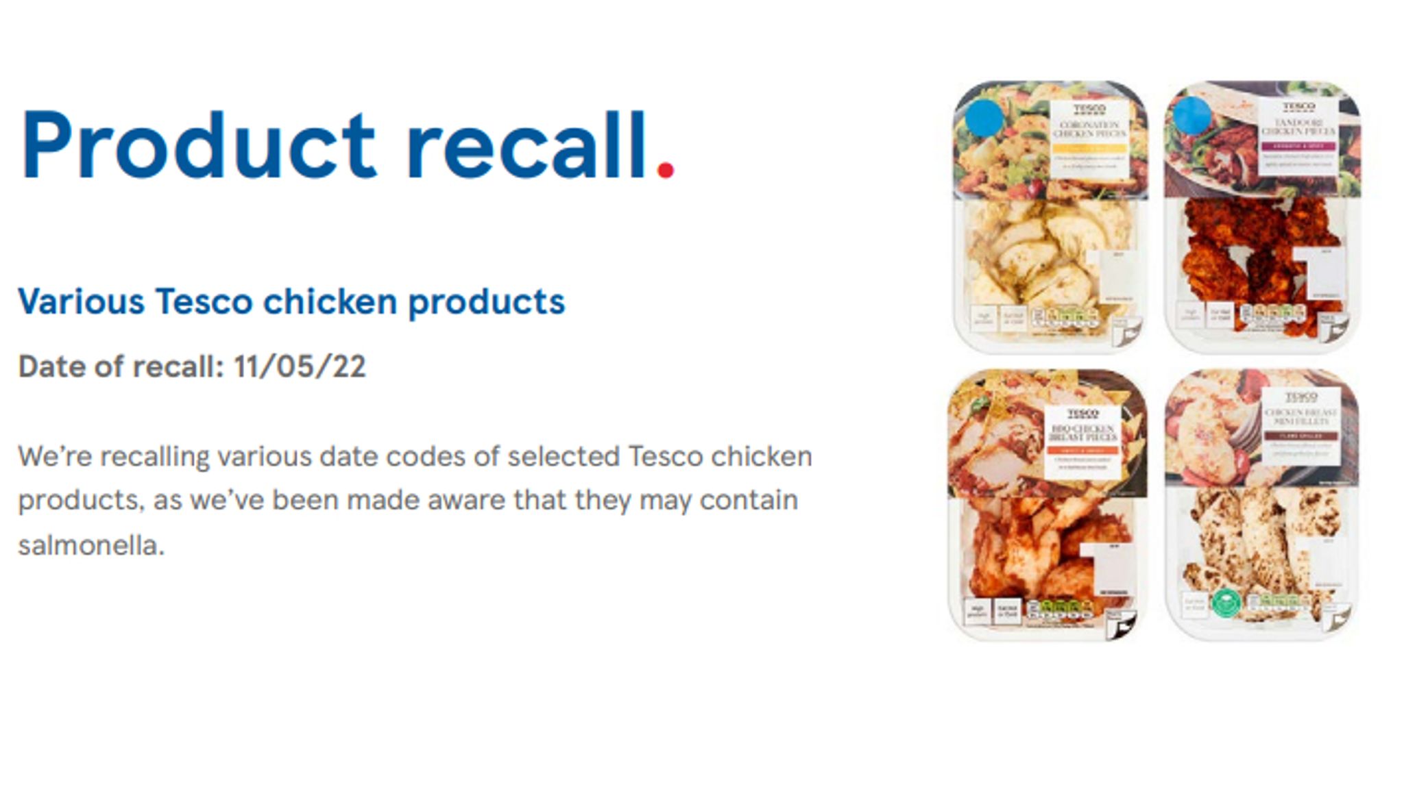 Supermarkets recall dozens of chicken products over salmonella fears UK News Sky News