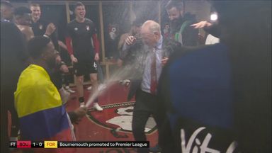 Bournemouth chairman gets soaked in champagne!