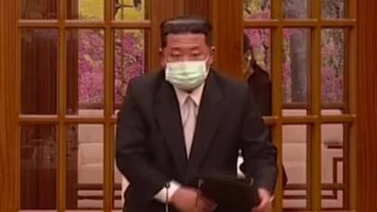 COVID-19: North Korean leader Kim Un wears face mask for the time amid outbreak | World News | Sky News