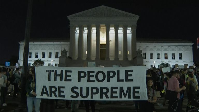 Within an hour pro-abortion rights protesters had gathered outside the Supreme Court