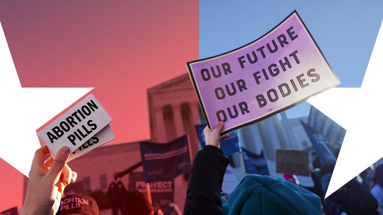 US abortion protests outside the Supreme Court. Pic: AP