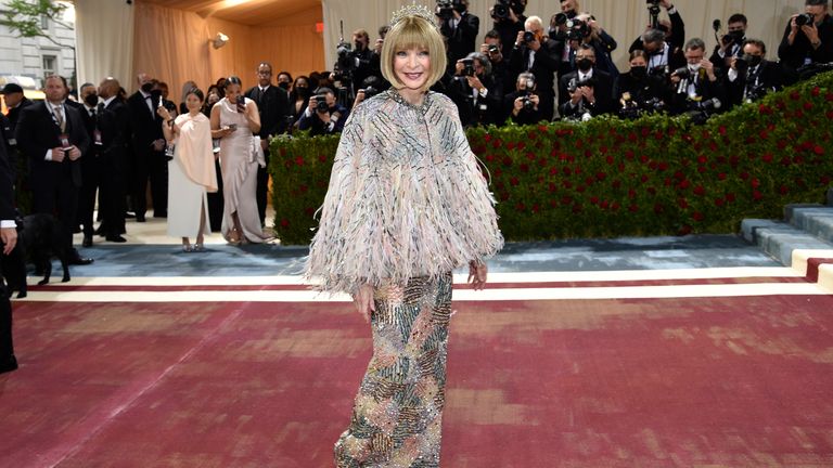 Anna Wintour wore a sequin dress on the red carpet. Pic: AP