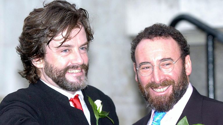 Actor Sir Antony Sher (right) with Greg Doran outside Islington Town Hall, North London, Wednesday December 21, 2005, after their civil partnership ceremony. 