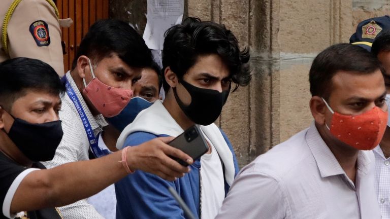 Aryan Khan (centre) pictured in Mumbai in October. File pic - AP