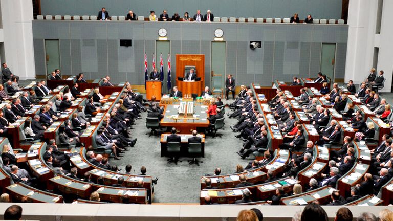 Canberra'daki Temsilciler Meclisi'nin içi.  Resim: AP