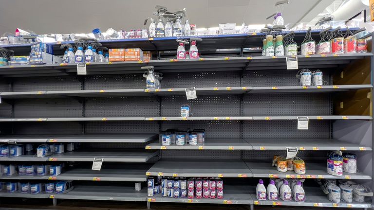 EMPORIA, KS - MAY 18: Empty shelves at Walmart denoting the lack baby formula supplies and a note from Walmart limiting the amount of units per child for each customer to 5 a day in Emporia, Kansas on May 18, 2022. Credit: Mark Reinstein/MediaPunch /IPX