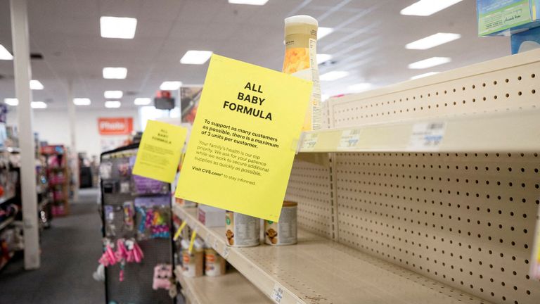 FILE PHOTO: Empty shelves show a shortage of baby formula at a CVS store in San Antonio, Texas, U.S. May 10, 2022. REUTERS/Kaylee Greenlee Beal/File Photo