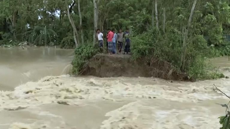People are stranded by flooding in Bangladesh