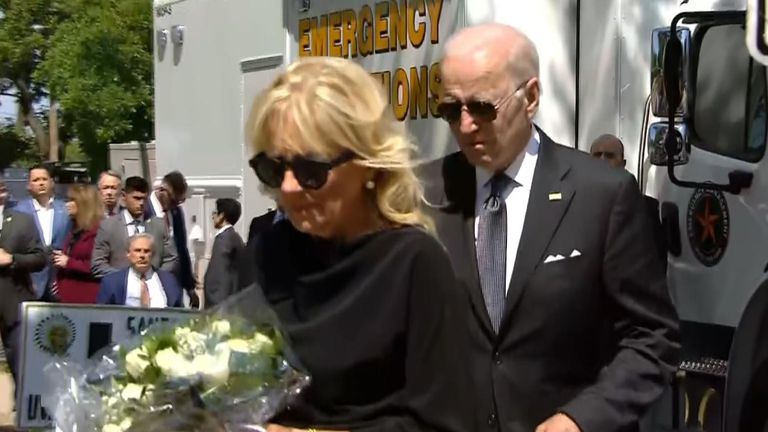 Joe and Jill Biden visit the site of the Uvalde rifle shooting in Texas