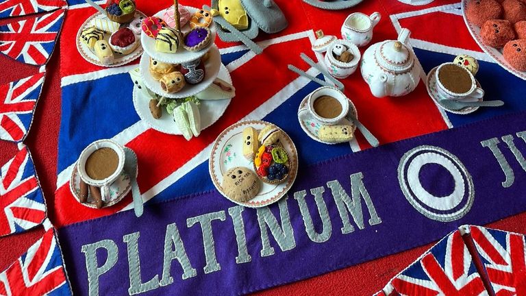 EMBARGOED TO 0001 MONDAY MAY 30 Undated handout photo issued by Buckingham Palace of the felt art piece by Lucy Sparrow, of a Jubilee Lunch, which The Prince of Wales and The Duchess of Cornwall will view while attending a Big Jubilee Lunch at The Oval.