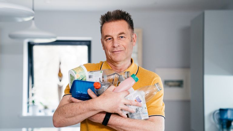 handout photo issued by Greenpeace of Chris Packham, who is supporting the Big Plastic Count organised by Greenpeace. Tens of thousands of people across the UK are set to record how much packaging they throw away as part of an effort to provide a national snapshot of the plastic waste problem. Issue date: Monday May 16, 2022.