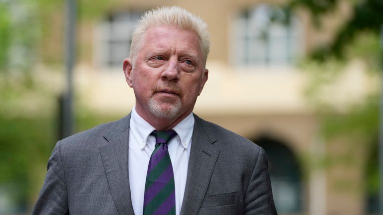 Former tennis player Boris Becker arrives at  Southwark Crown Court in London, Friday, April 29, 2022. Becker was found guilty earlier of dodging his obligation to disclose financial information to settle his debts.(AP Photo/Frank Augstein)                           