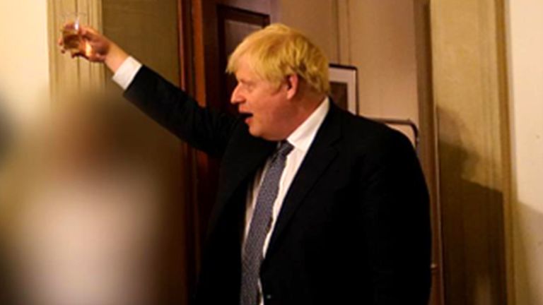 Boris Johnson pictured toasting staff in Downing Street during lockdown