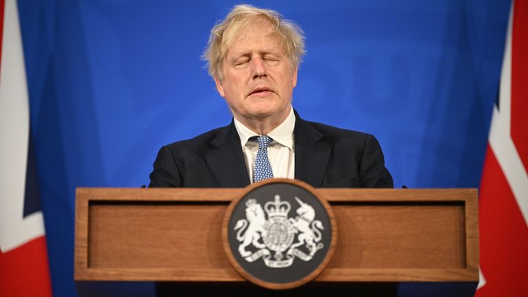 Prime Minister Boris Johnson speaks during a press conference in Downing Street, London, following the publication of Sue Gray&#39;s report into Downing Street parties in Whitehall during the coronavirus lockdown. Picture date: Wednesday May 25, 2022.
