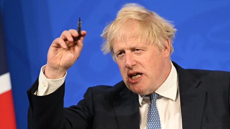 Prime Minister Boris Johnson speaks during a press conference in Downing Street, London, following the publication of Sue Gray&#39;s report into Downing Street parties in Whitehall during the coronavirus lockdown. Picture date: Wednesday May 25, 2022.
