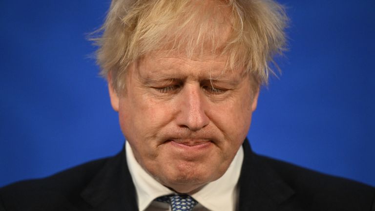 Prime Minister Boris Johnson speaks at a press conference in Downing Street, London, following the release of Sue Gray's report on Downing Street parties in Whitehall during the coronavirus lockdown.  Picture date: Wednesday May 25, 2022.