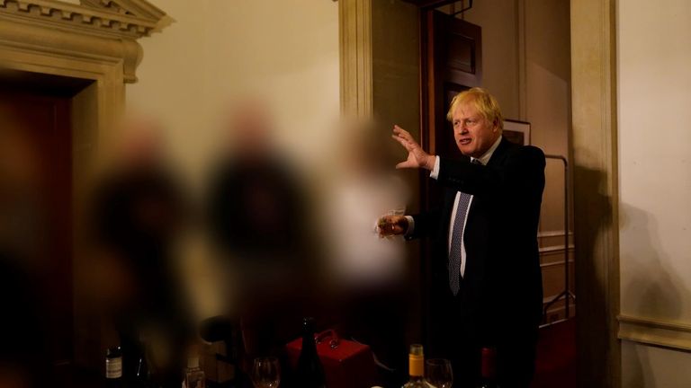 EDITORS' NOTE IMAGE DELETED TO SOURCE Handout photo dated 13/11/20 issued by the Cabinet Office showing Prime Minister Boris Johnson at a rally at 10 Downing Street for the departure of a special adviser, who has been published with the publication of Sue's Gray reporting on Downing Street parties in Whitehall during the coronavirus lockdown.  Date of issue: Wednesday, May 25, 2022.