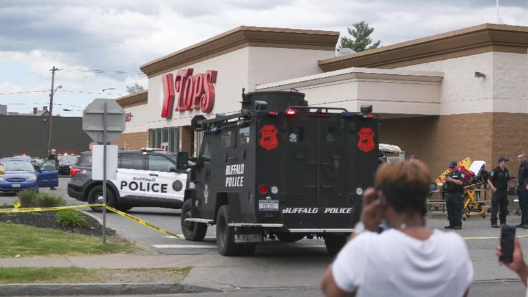 Picture from the scene of a mass shooting in Buffalo, NY. Pic: AP