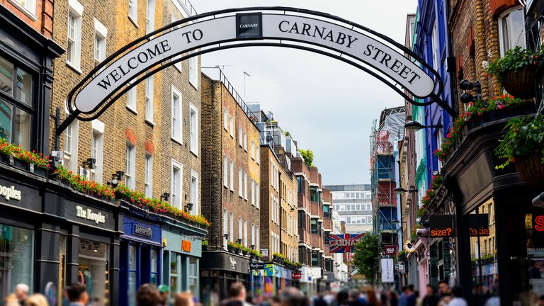Shops and restaurants in Carnaby Street London