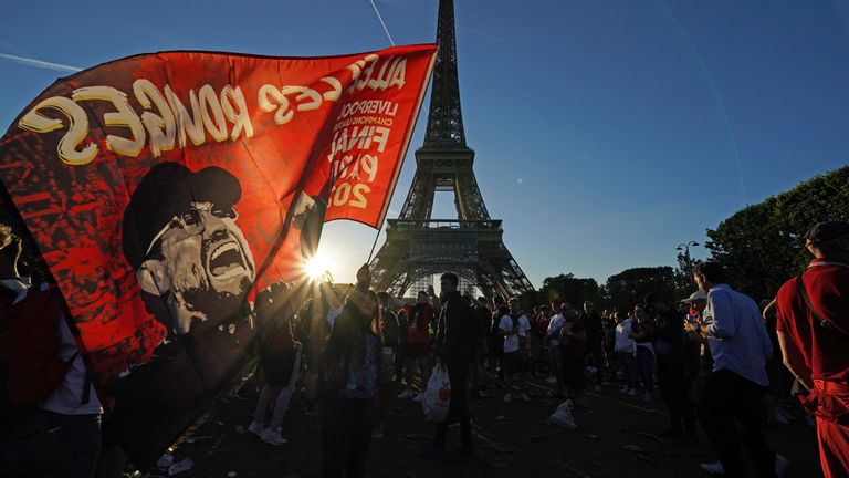 Fans in Paris ahead of the UEFA Champions League Final between Liverpool and Real Madrid