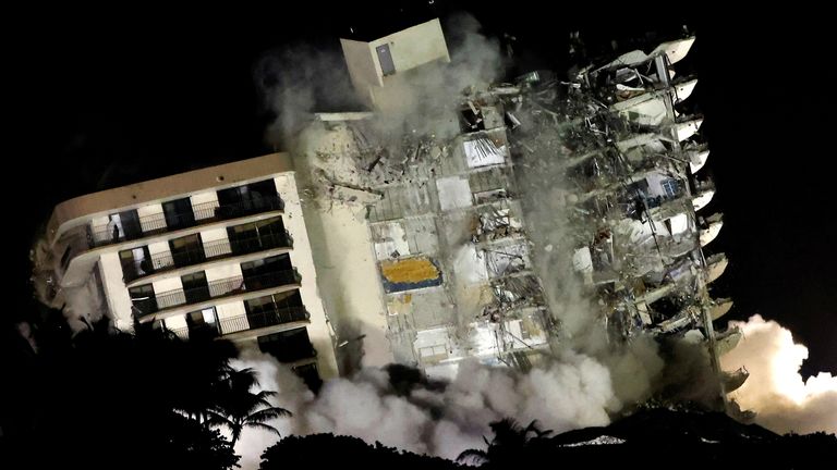 The partially collapsed Champlain Towers South residential building is demolished in Surfside, Florida, U.S., July 4, 2021. Picture taken July 4, 2021. REUTERS/Marco Bello/File Photo TPX IMAGES OF THE DAY SEARCH "GLOBAL POY" FOR THIS STORY. SEARCH "REUTERS POY" FOR ALL BEST OF 2021 PACKAGES.