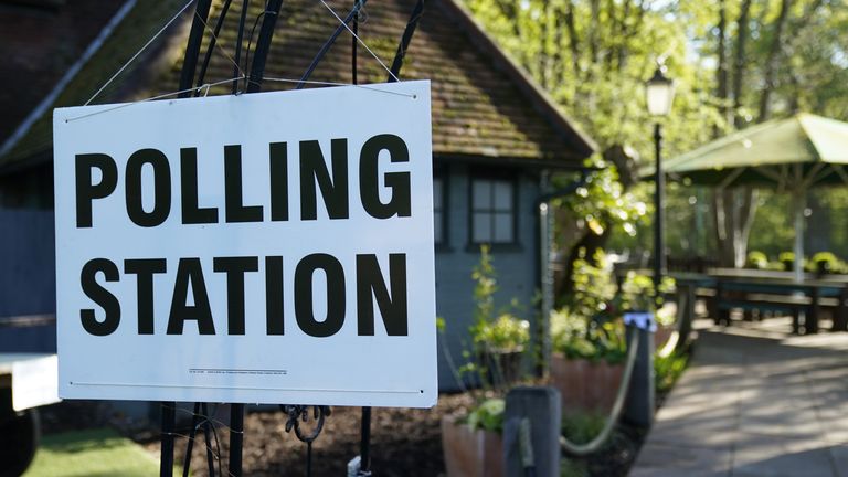 A view of a polling station at the Crown and Cushion pub near to Camberley in Surrey, as votes are cast in the local government elections. Picture date: Thursday May 5, 2022.
