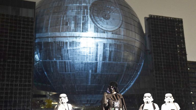 The Death Star&#39;s famous design pictured at an event in Japan in 2016. Pic: AP