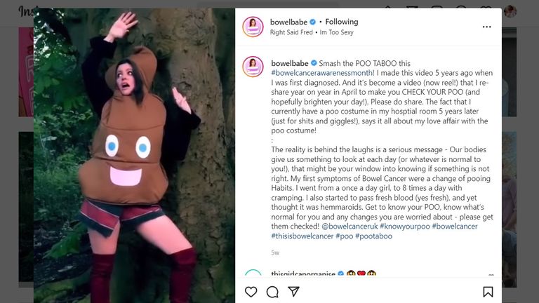Deborah James, podcaster and Instagram influencer Bowelbabe, whose accounts of life with cancer have attracted hundreds of thousands of followers and prompted millions of pounds to be donated for research Pic: Deborah James/Bowelbabe Instagram