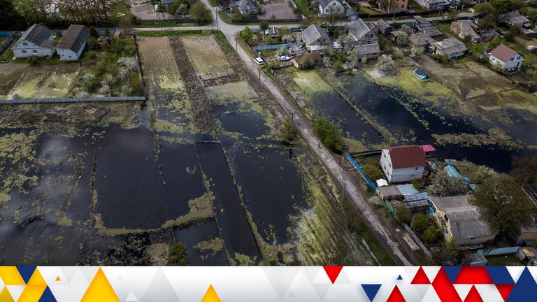 Demydiv, a small village about 30 miles north of Kyiv, was flooded deliberately by Ukrainian forces earlier in the war.
Thousands of acres were submerged by the Irpin River, but it prevented an attack on the Ukrainian capital.