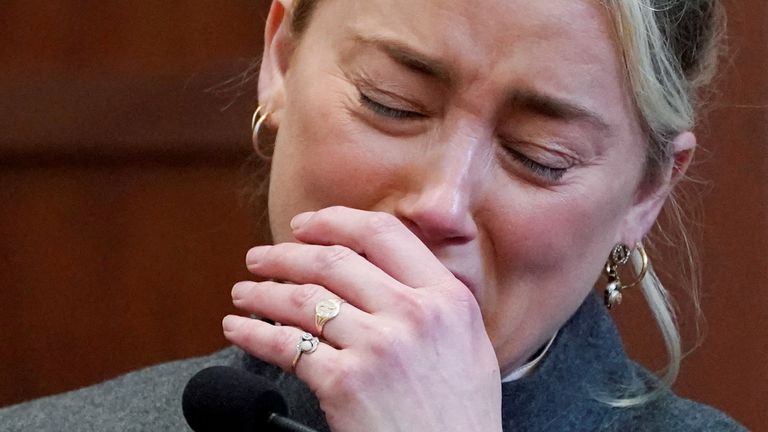 Actor Amber Heard testifies in the courtroom at the Fairfax County Circuit Courthouse in Fairfax, Va., Monday, May 16, 2022. 