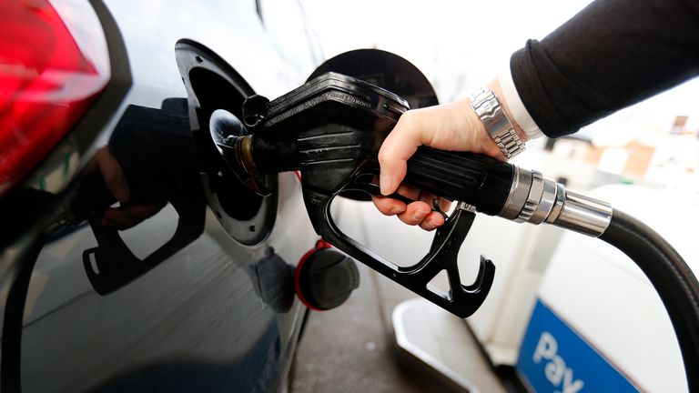 Diesel fuel is pumped into a car at a petrol station near Knutsford