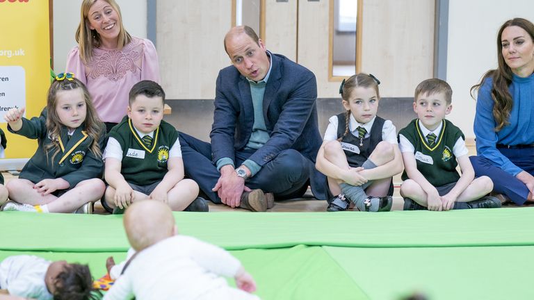 The Duke of Cambridge during a visit to St. John&#39;s Primary School, Port Glasgow to partake in a Roots of Empathy session. Picture date: Wednesday May 11, 2022.

