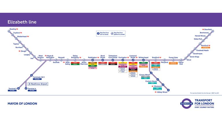 Elizabeth line map  -   The section between Paddington and Abbey Wood will open on May 24. Passengers from Reading and Heathrow must still change trains at Paddington and passengers from Shenfield must change at Liverpool Street until more development planned for the Autumn.