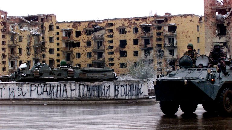 Grozny, the Chechen capital, was left smashed by Russian forces as they tackled separatist rebels in the region&#39;s second war. Pic: AP