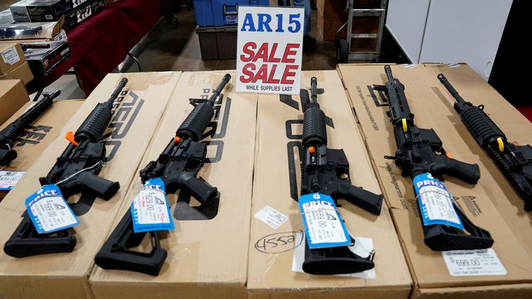 Rifles on display at a gun show in Pennsylvania
