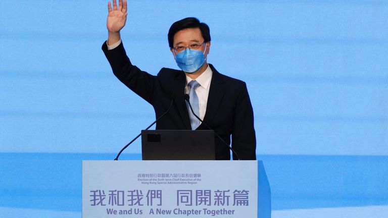 Hong Kong sole Chief Executive candidate John Lee holds a campaign rally, in Hong Kong, China, May 6, 2022
