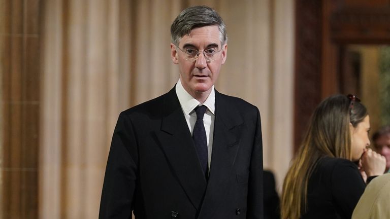 Minister for Brexit Opportunities Jacob Rees-Mogg walk through the Central Lobby before the State Opening of Parliament in the House of Lords at the Palace of Westminster in London. Picture date: Tuesday May 10, 2022.

