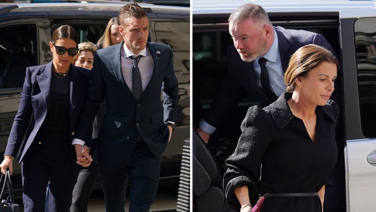 Rebekah and Jamie Vardy arrive at the Royal Courts Of Justice, London, as the high-profile libel battle between Rebekah Vardy and Coleen Rooney continues. Picture date: Tuesday May 17, 2022.
