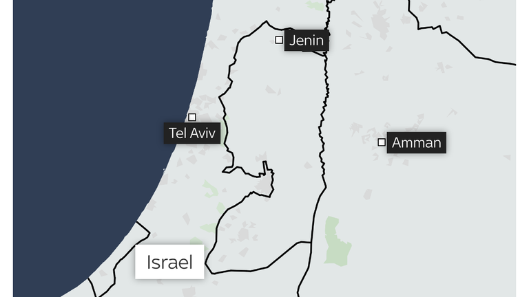 A map showing where Jenin is in Israel