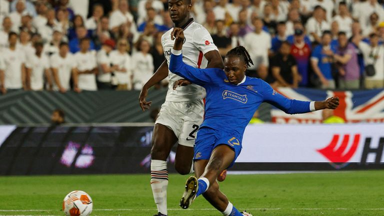 Joe Aribo (in blue) scored Rangers&#39; first goal