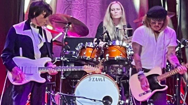 Johnny Depp on stage with Jeff Beck in Sheffield just two days after the trial between him and Amber Heard ended
