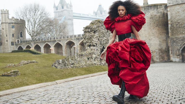 British model Kukua Williams wearing a Sarah Burton design