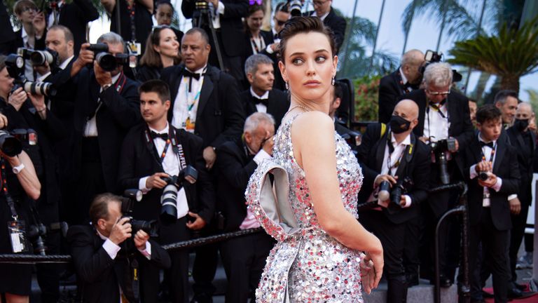 Katherine Langford poses for photographers upon her arrival at the opening ceremony and premiere of the film 'Final Cut' at the 75th international film festival, Cannes, South of France, Tuesday May 17, 2022. (Photo by Vianney Le Caer /Invision/AP)