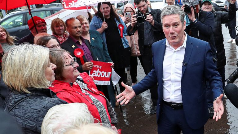 Keir Starmer speaks with supporters at an event celebrating the results of the 2022 local elections in Carlisle